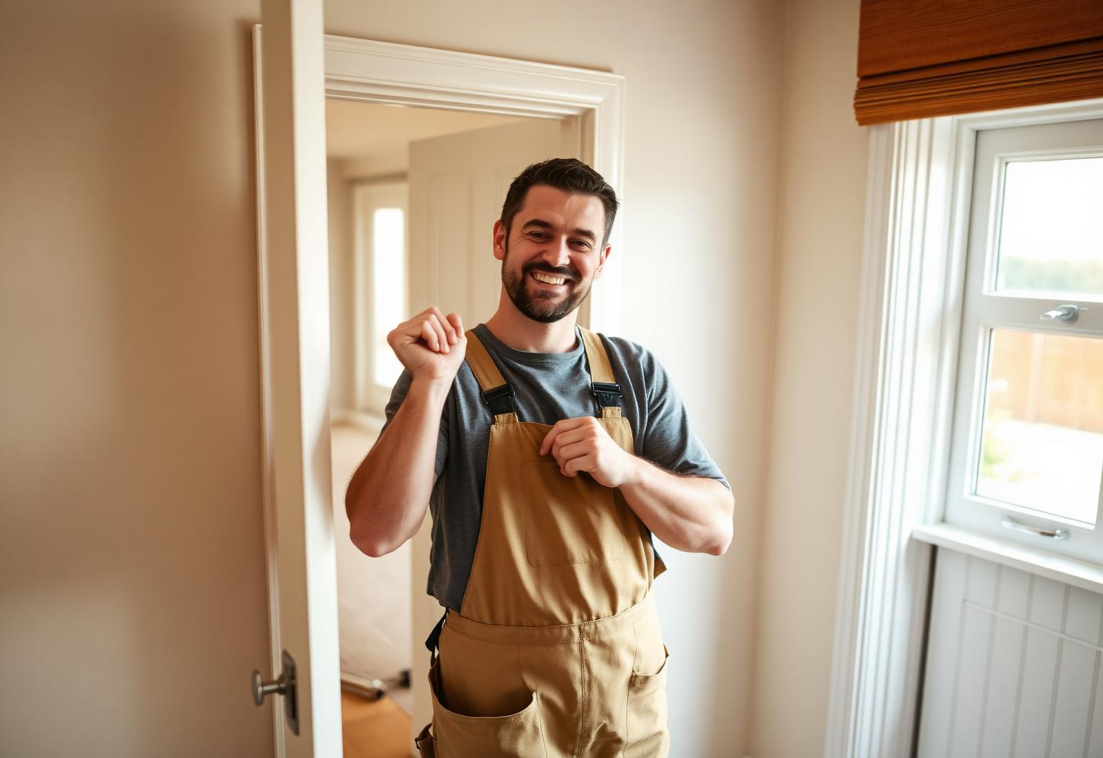 Friendly local property maintenance tradesperson at work